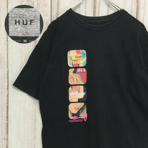 【HUF ハフ 半袖プリントTシャツ】90s オーバーサイズ 海外サイズ プリントデザイン 古着感 M 黒 古着 [240613-003]