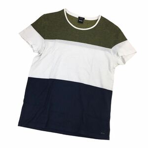 ND177-⑨ HUGO BOSS ヒューゴボス REGULAR FIT 半袖 Tシャツ トップス プルオーバー クルーネック コットン 綿100% 緑 白 紺 メンズ L