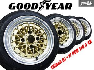 【 美品 希少!! 】GOOD YEAR グッドイヤー メッシュ ホイール 13インチ 6J +17 PCD 114.3 4H 155/60R13 タイヤ 付 4本 AE86 サニトラ 棚38A