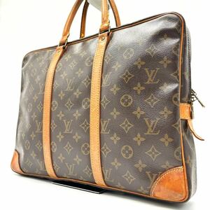 1円【格安】LOUIS VUITTON ルイヴィトン ハンドバッグ ビジネス ポルトドキュマン ボワヤージュ モノグラム柄 ヌメ側 PVCレザー ブラウン