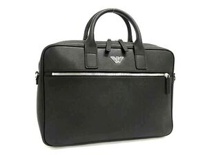 1円 ■極美品■ EMPORIO ARMANI エンポリオアルマーニ PVC ビジネスバッグ ハンドバッグ ブリーフケース メンズ ブラック系 FJ3431