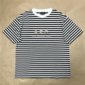 美品 A.P.C. × BEAMS LIGHTS 別注 ロゴ刺繍 Tシャツ ブラック×ホワイト ボーダー柄 L 半袖 ビームス ライツ APC アーペーセー @b151