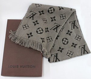 【LOUIS VUITTON】ルイヴィトン　LV マフラー エシャルプ ロゴマニア　413287 ウール シルク モノグラム グレー系