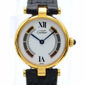 CARTIER カルティエ マストヴァンドーム W1006554 GP/革 クォーツ 白×トリニティ文字盤 レディース 腕時計 ヴィンテージ【中古】