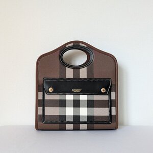 【新品・未使用】 BURBERRY ショルダーバッグ ミニ ポケットバッグ チェック ハンドバッグ ダークバーチブラウン BU20240615002