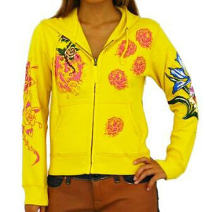 ED Hardy エドハーディー　レディース　Raining Roses　パーカー　イエローXS