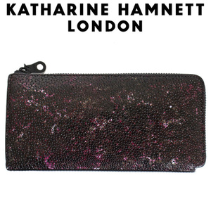 KATHARINE HAMNETT LONDON (キャサリンハムネット ロンドン) 490-52502 Garapagos L型ファスナー 束入れ ロングウォレット 全3色 43ワイン