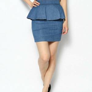 Ray BEAMS Denim Peplum taitosuka-to レイ ビームス ストレッチ デニム ペプラム タイト スカート タック イン 501 プリーツ イージー