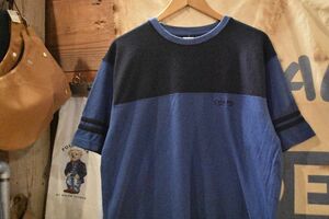 グッドアイテム◎90sビンテージCHAPSチャップスRalphLaurenラルフローレン半袖2トーンTシャツL紺ネイビー×青ブルー綿100アメカジn23895