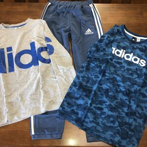 【アディダス／adidas】トレーニングパンツ　ジャージ　半袖Tシャツ　ロンT　150㎝　160㎝　中古　３枚セット