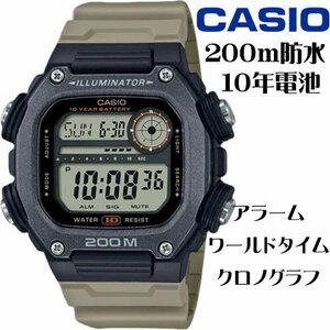 最後1本 新品1円 逆輸入カシオ 最新作 長持ち10年電池搭載 200m防水 カーキ ワールドタイム＆クロノグラフ 腕時計 CASIO メンズ 日本未発売