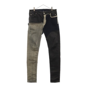 Rick Owens リックオウエンス 19SS Babel Tyrone Jeans タイロン パッチワーク レザーデニムスキニーパンツ ブラック/インディゴ RR19S2311