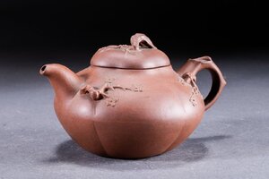 【華】某有名収集家買取品 時代物 中国伝来 紫砂朱泥 花卉紋急須 茶煎道具 古美術 骨董品A240100078-EE