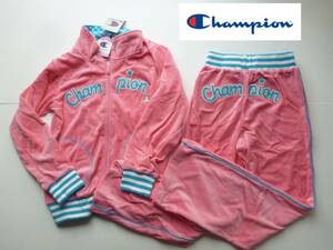 新品 Champion（チャンピオン）★ピンク×水色×白　ベロア素材　ジャージ　上下セット　150　スポーツウェア