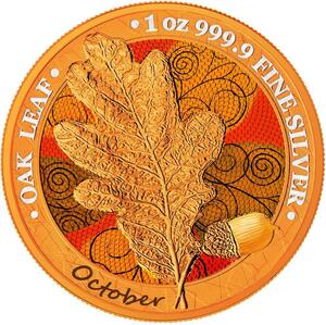 ドイツ　2019年　銀貨　5マルク　Oak Leaf - 12 Months Series -October　@5-41