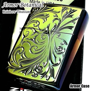 ZIPPO ライター アーマー ボタニカル 唐草 レインボー ミラー仕上げ ジッポ チタンコーティング 両面加工 かっこいい 重厚 おしゃれ メンズ