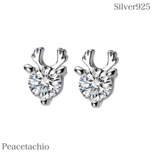 ピアス レディース アクセサリー Silver925 シルバー クリスマス トナカイ CZダイヤ 金属アレルギー対応 プレゼント ギフト