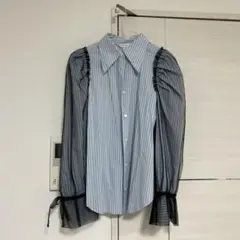 MOUSSY 青白ストライプ フリル　チュールシャツ