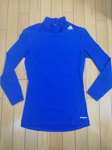 【adidasアディダス-TECHFIT 】CLIMA -WARM ストレッチ コンプレッション系ハイネックシャツ◆Oサイズ(XL サイズ程)　ブルー