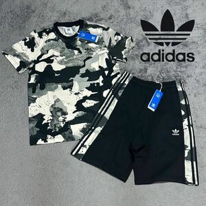 上下セット L 新品 adidas originals Tシャツ ハーフパンツ セットアップ 半袖 ショートパンツ アディダスオリジナルス 迷彩 黒 ブラック