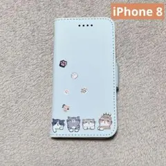 iPhone8 手帳型 猫 水色 ケース ねこ カード入れ スタンド機能