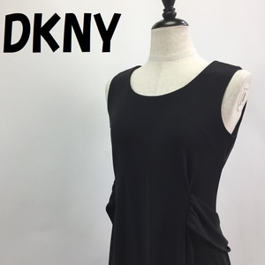 【人気】DKNY | ダナキャラン ニューヨーク ノースリーブ ドレスワンピース ウエストマーク 無地 ブラック サイズS/S2869