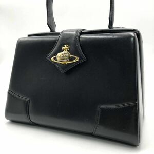 1円 初期 極稀品 Vivienne Westwood ヴィヴィアン ウエストウッド ハンドバッグ プレーン バニティ レザー ターンロック 金具 ブラック 黒