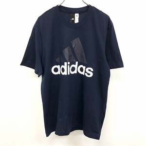 アディダス 【新品】adidas Tシャツ カットソー ロゴプリント 丸首 クルーネック 半袖 綿100% コットン L ネイビー 紺 メンズ 男性