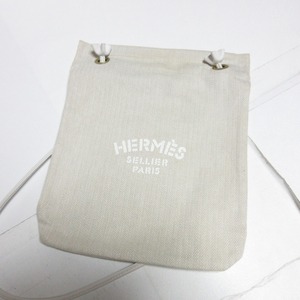 美品 HERMES エルメス アリーヌPM キャンバス ショルダーバッグ ホワイト×ベージュ