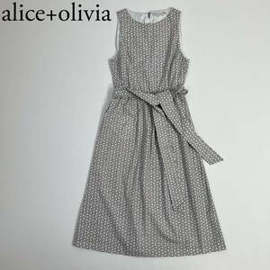 alice+olivia アリスアンドオリビア ロングワンピース ノースリーブベルテッド　フレアワンピース ベルト付き 総柄 新品未使用 タグ付き