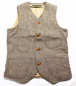 Freewheelers (フリーホイーラーズ) DARIUS VEST / ダリウス 杢ツイードベスト #1131032 美品 GRAINED BEIGE STRIPE size 34