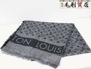 ルイヴィトン LOUIS VUITTON ショール ロック アンド ゴー デニム M79878 ノワール シルク ウール 美品 モノグラム ストール