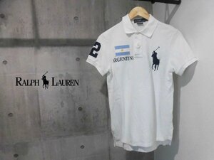 POLO RALPH LAUREN/ポロ ラルフローレン CUSTOM FIT アルゼンチン国旗ワッペン x ビッグポニー刺繍 半袖ポロシャツ S/半袖シャツ/白/メンズ