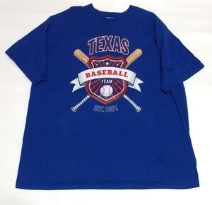 ☆半袖Tシャツ 3XLサイズ洗濯済スポーツ ティー ラバーBIGプリントTEXAS BASEBALL TEAMファッションCOTTONブルー青色ベースボール テキサス