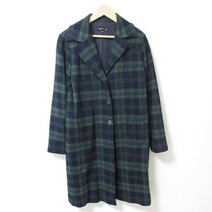 美品 agnes b. アニエスベー JAY9 E MANTEAU タータンチェック柄 ロング丈 チェスターコート T1 グリーン×ネイビー ◆