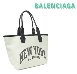 【超美品 ほぼ未使用】 バレンシアガ BALENCIAGA シティズスモールトート ハンドバッグ ニューヨーク キャンバス レザー ホワイト ブラック