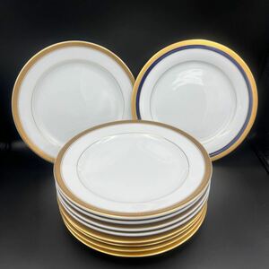 HK240617 C-20 Noritake ノリタケ ROSENBORG ローゼンボルグ 金彩 ディナープレート 大皿 ブルー 洋食器 10枚セット 約27cm 現上品