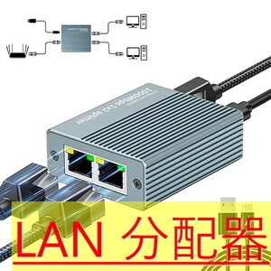 601 LAN 分配器 LAN ケーブル 分岐 RJ45 1000Mbps 1入力2出力 2台同時使用 USB Type-C電源ケーブル付き ADSL、ハブ、スイッチ、テレビ