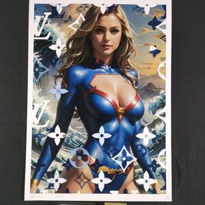 AO35 DEATH NYC 世界限定ポスター 現代アート ポップアート スーパーガール SUPER GIRL SF 女性 大海原 コスチューム Banksy