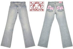 ★☆K-4732★EVISU Donna PARIS エヴィス★カモメペンキ ヴィンテージウォッシュ加工 デニム フレアー ブーツカット ジーンズ W-26☆★