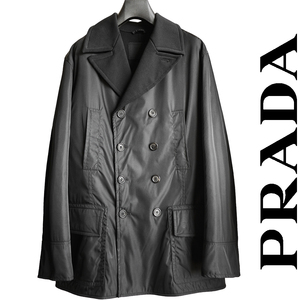 正規品 最高級 プラダ PRADA テクニカルファブリック ダブルブレストコート ジャケット ライダースブルゾン