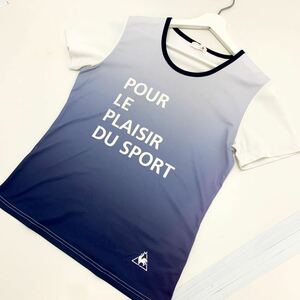 ルコック ★ le coq sportif レディース 速乾 半袖 Tシャツ 細身 O グラデーション ネイビー × ホワイト ランニング トレーニング■CG96