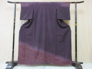 1円 良品 正絹 着物 訪問着 鬼しぼ縮緬 式典 和装 和服 紫 ヱ霞 秋草 草花 花柄 おしゃれ 高級 単衣 身丈152cm 裄62cm【夢職】★★★