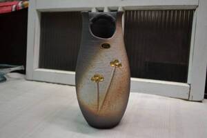 ■信楽焼■しがらき焼■陶器■花瓶■花生■金彩色花絵■