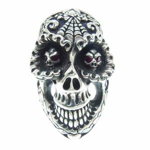 BILL WALL LEATHER R407 ギャランティ付属 Day of the Dead Ruby Stones Master Skull Ring メキシカン マスタースカル【中古】