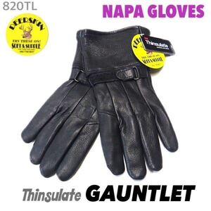 送料無料★NAPA GLOVES ナパ 鹿革 防寒 冬用 ガントレット シンサレート グローブ 820TL-XS ブラック 裏地付 3M社 バイク グローブ