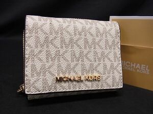 ■新品同様■ MICHAEL KORS マイケルコース MK柄 PVC 三つ折り 財布 ウォレット 小銭入れ 札入れ レディース アイボリー系 AP0111