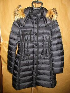 モンクレール　MONCLER　 16AW HERMIFUR 袖　ロゴ　ワッペン ファー　フード　ダウン　コート 黒 1 本物