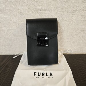 未使用 FURLA フルラ スマホポーチ レザー メトロポリス チェーンバッグ ブラック 