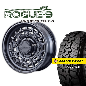 FARM ROGUE-9 マットブラック 16×6J/5H -5 ダンロップ グラントレックMT2 7.00R16 ナロータイプ 4本セット